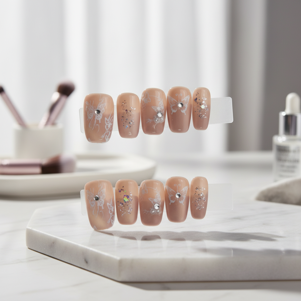 Butterfly Crystal Press-On Nails