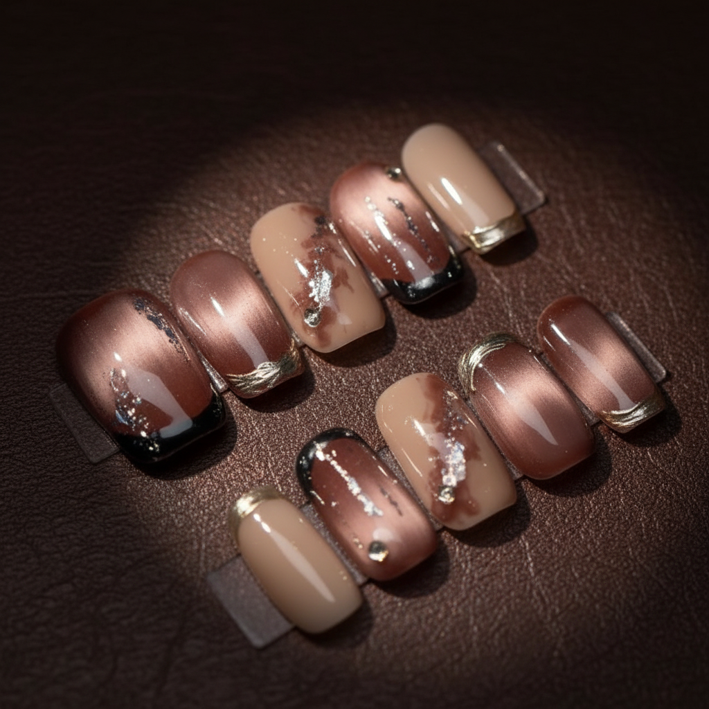 Chocolate Brown Ombre Cat-Eye Press-On Nails