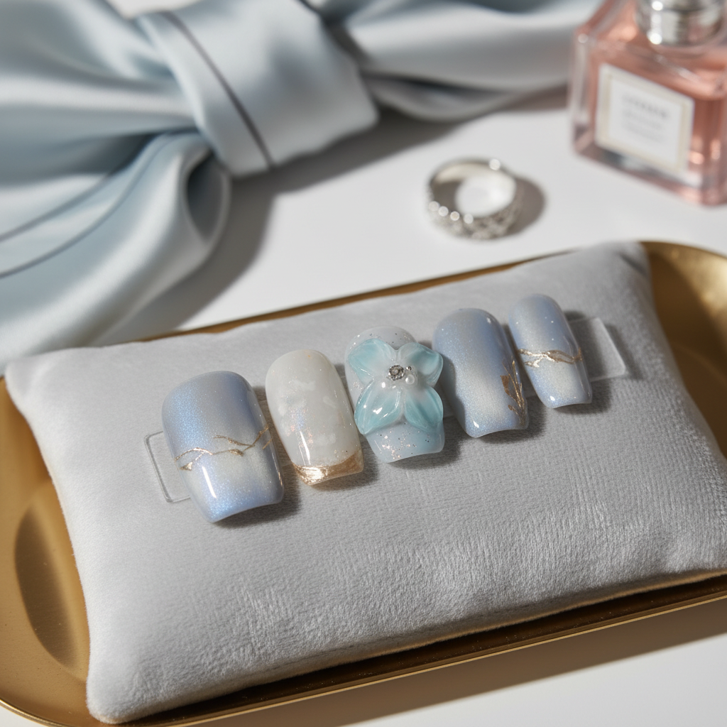 Dusty Blue Floral Press-On Nails Product Image
