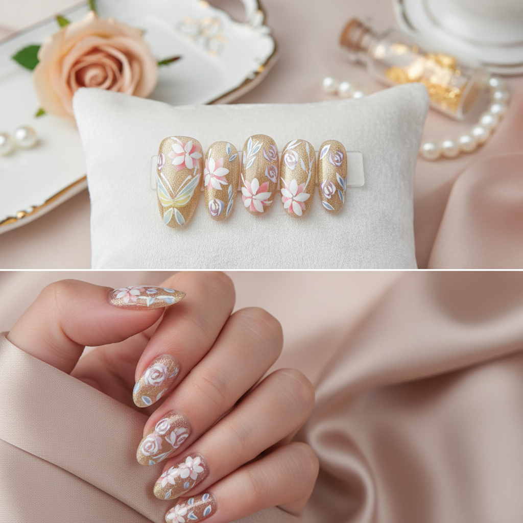 Gold Floral Dragonfly Press-On Nails Product Image