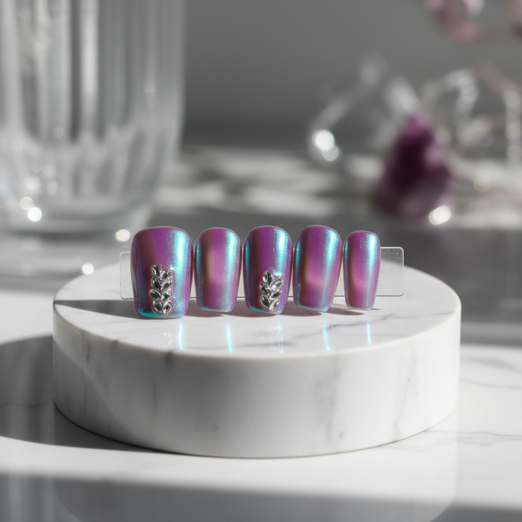 Holographic Chrome Silver Leaf Press-On Nails Product Image