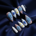 Luxury Blue Botanical Press-On Nails Editorial