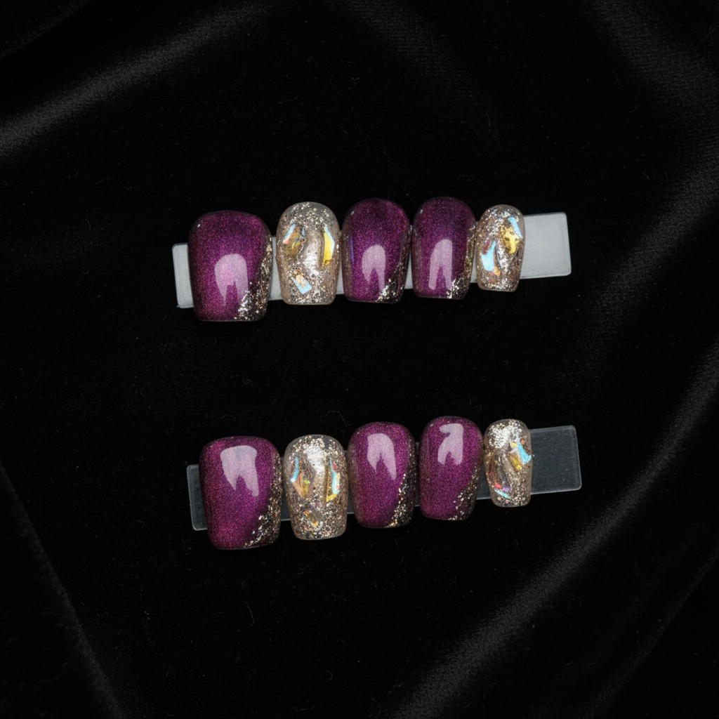 Luxury Purple & Gold Press-On Nails