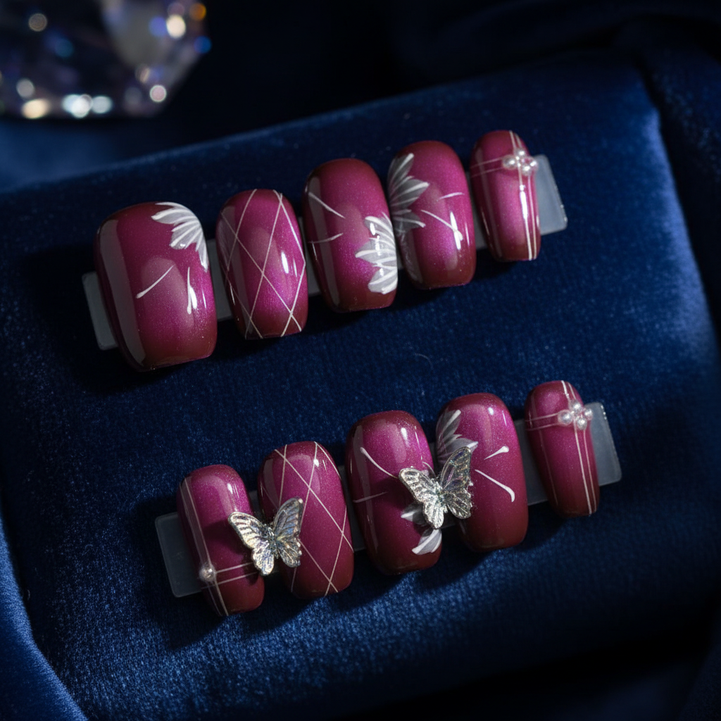 Magenta Cat-Eye Butterfly Press-On Nails