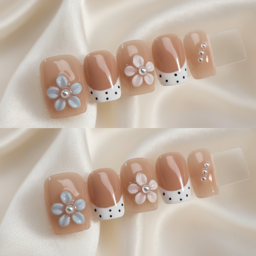 Nude Floral Polka Dot Press-On Nails