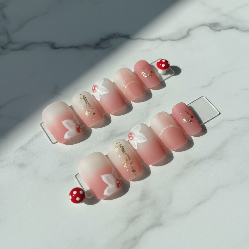 Peach Ombre Floral Press-On Nails