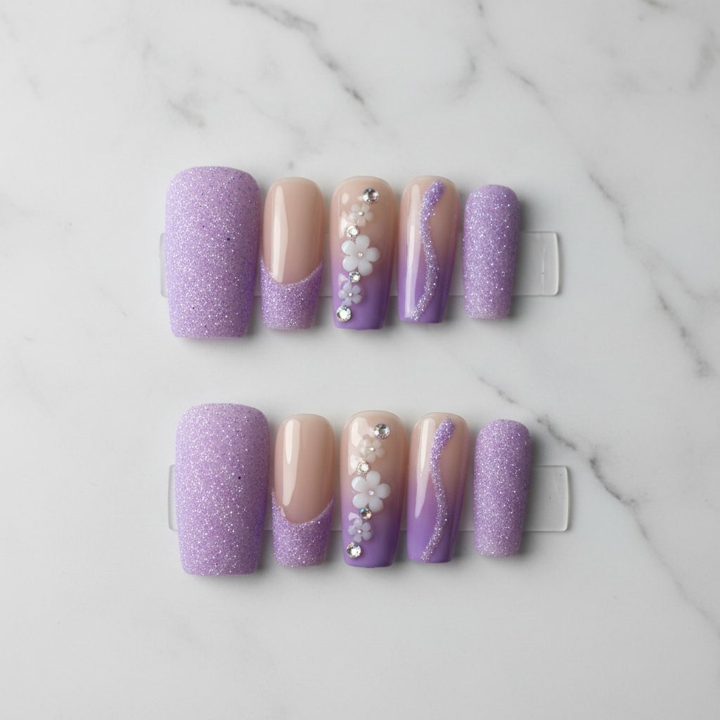 Purple Glitter Press-On Nails