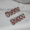 Sheer Grey Red Rose & Rhinestone Heart Press-On Nails