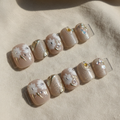 Sheer Taupe Floral & Gold Foil Press-On Toe Nails
