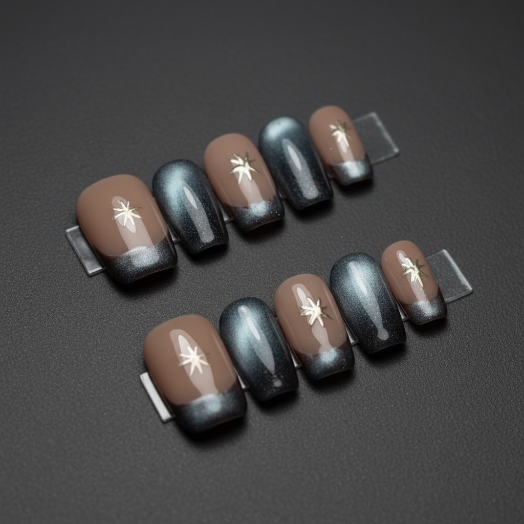 Taupe & Charcoal Cat-Eye Press-On Nails